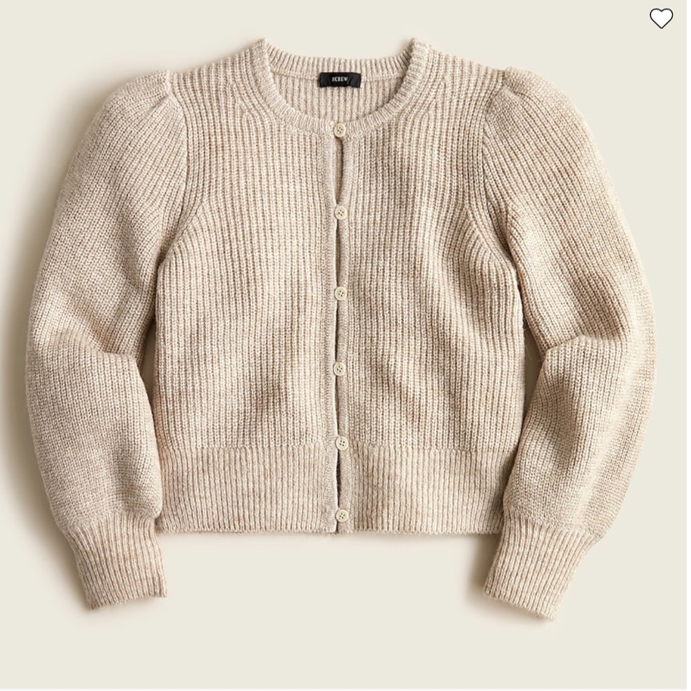 JCREW puff sleeve lightweight cardigan, small, neutral, cropped